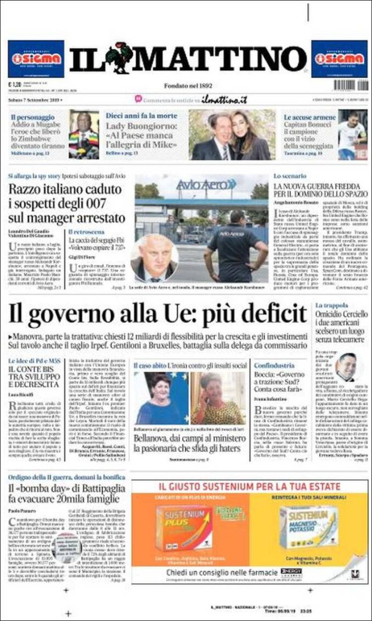 Portada de Il Mattino (Italia)