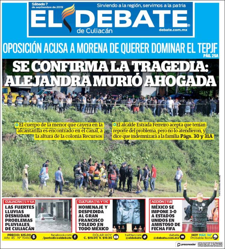 Portada de El Debate de Culiacán (México)