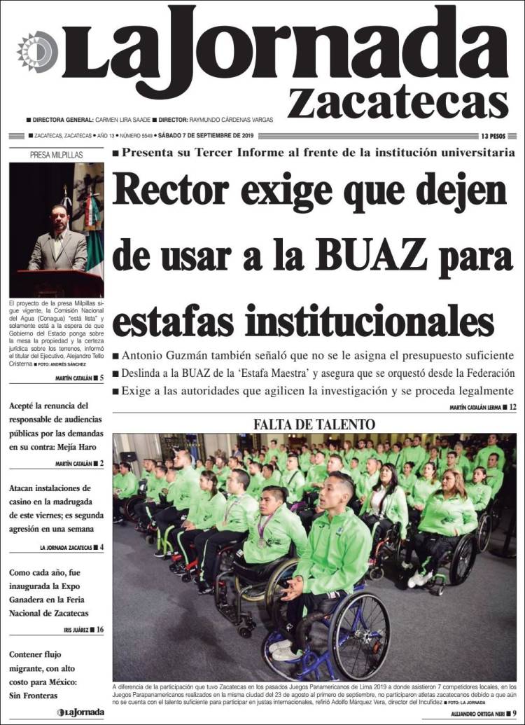 Portada de Jornada de Zacatecas (México)