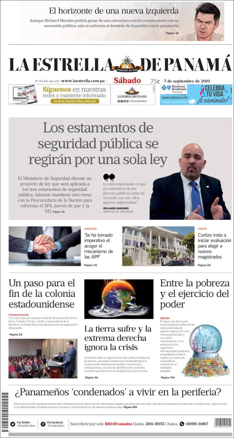 Portada de La Estrella de Panamá (Panam&aacute;)