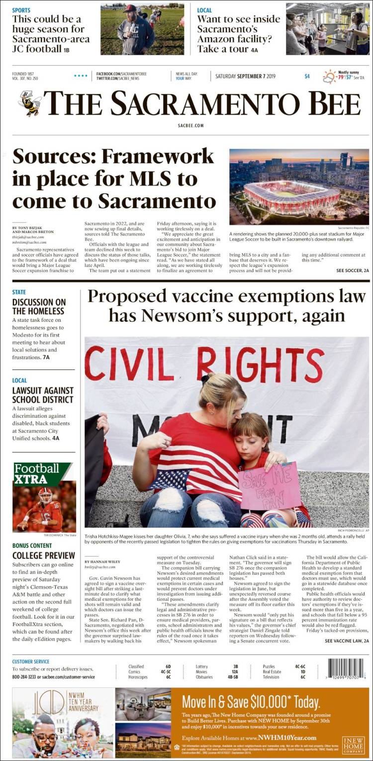 Portada de The Sacramento Bee (USA)