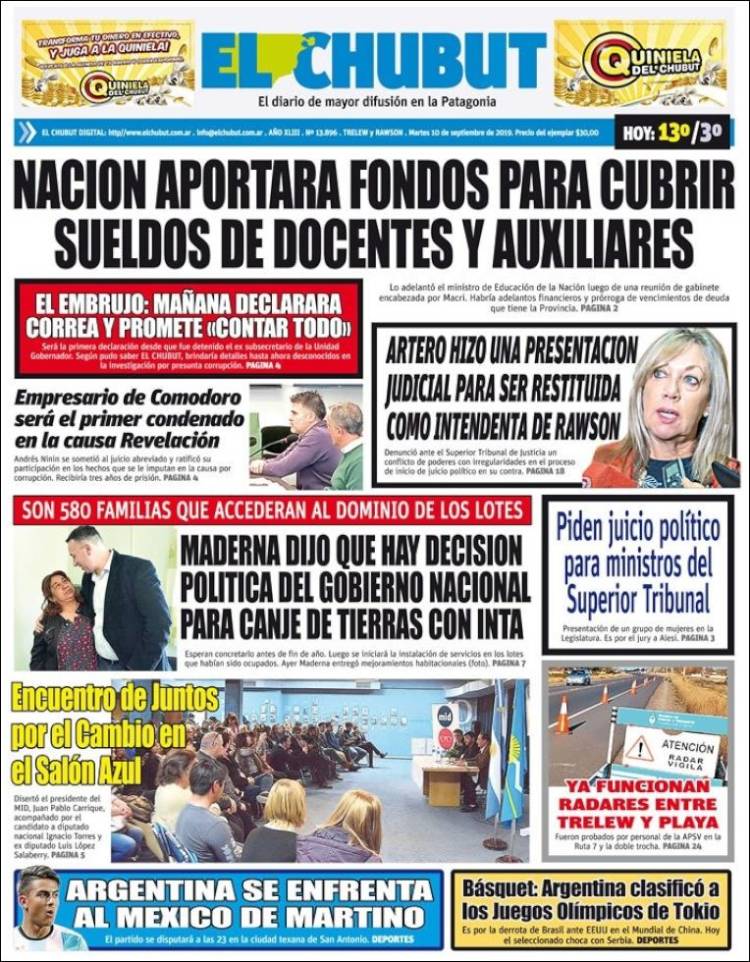 Portada de El Chubut (Argentina)