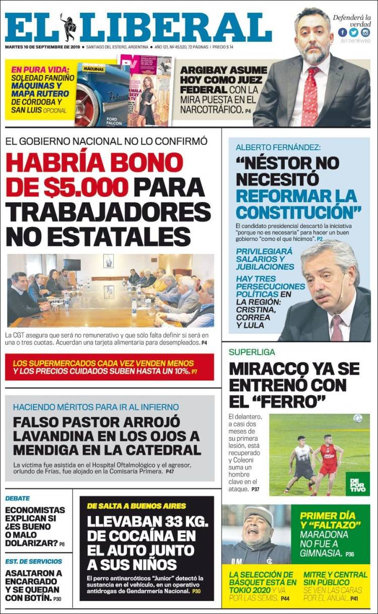 Portada de Diario El Liberal (Argentina)