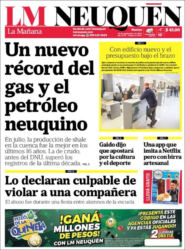 Portada de La Mañanade Neuquén (Argentina)