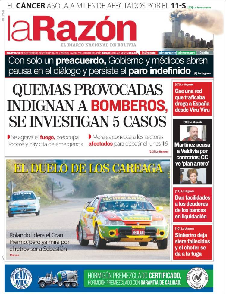Portada de La Razón (Bolivia)