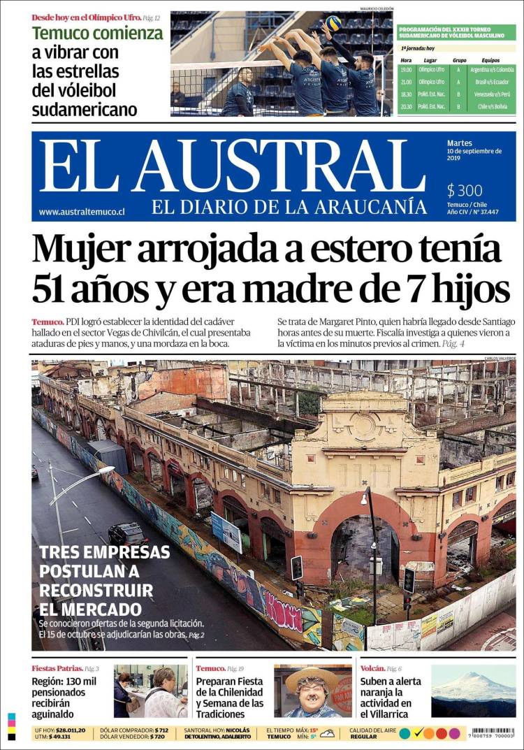Portada de El Austral de Temuco (Chile)