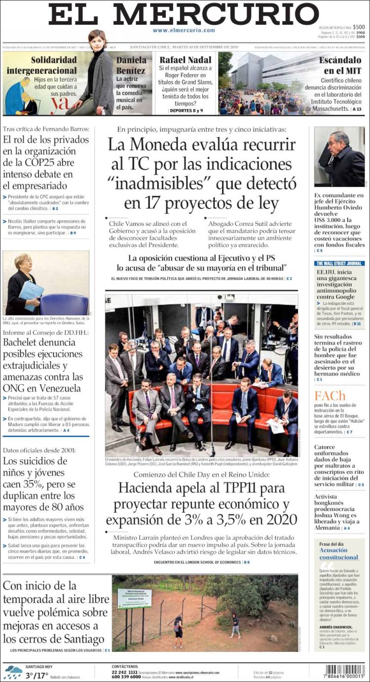 Portada de El Mercurio (Chile)