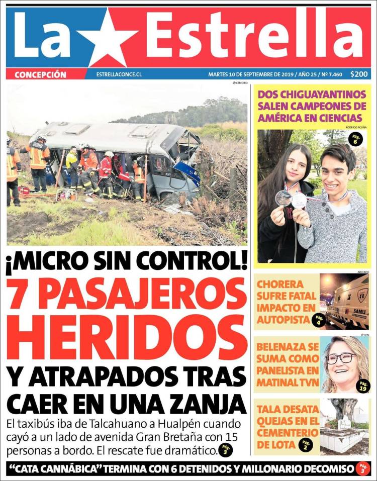 Portada de La Estrella de Concepción (Chile)