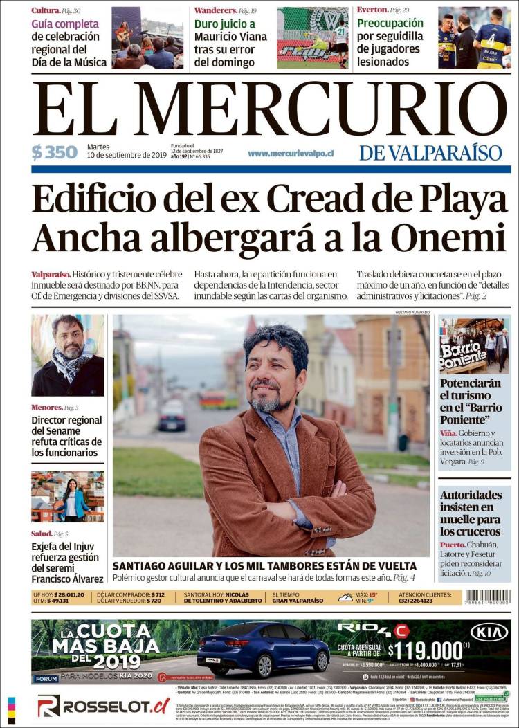 Portada de Mercurio de Valparaiso (Chile)