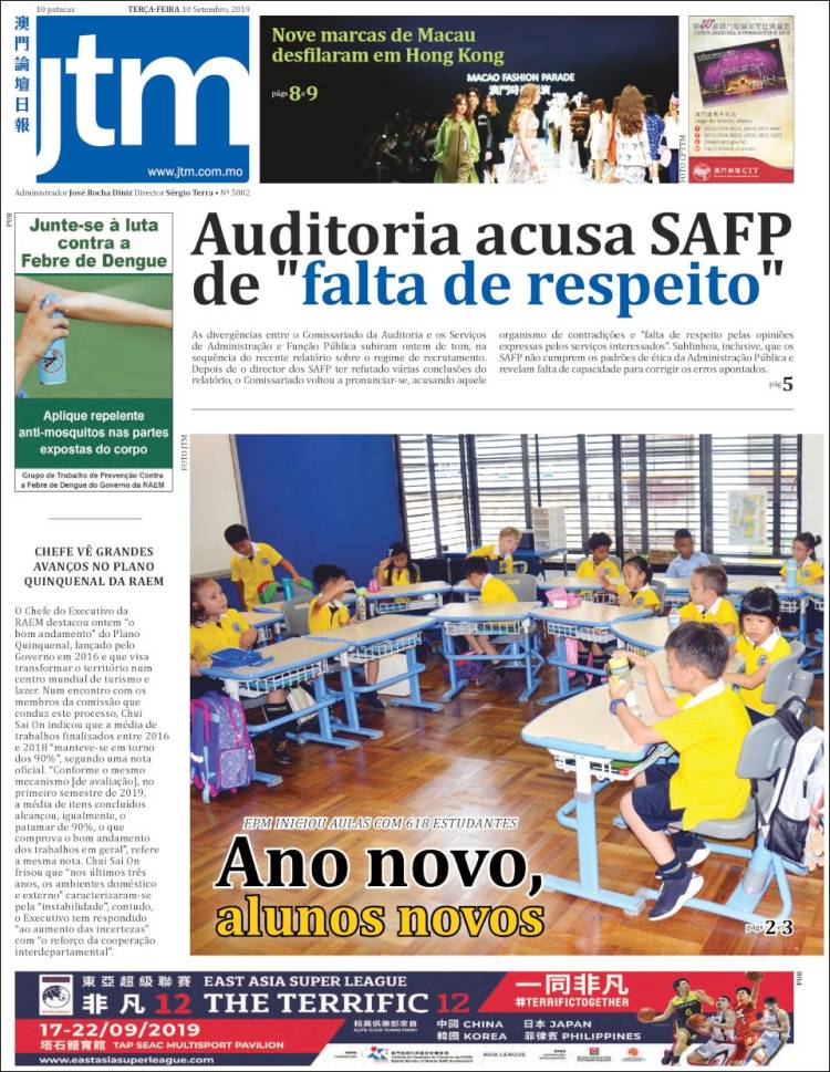 Portada de Jornal Tribuna de Macau (China)