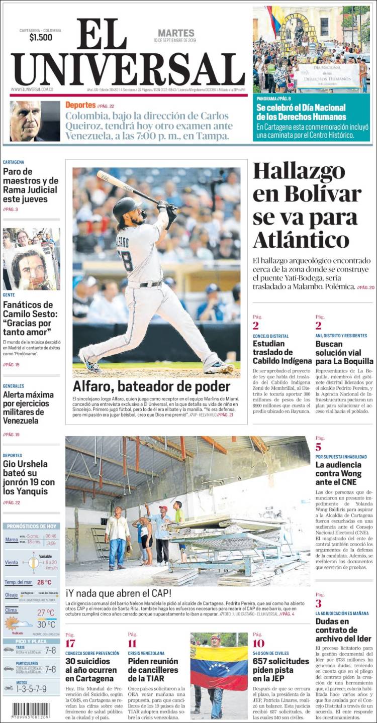 Portada de El Universal (Colombia)