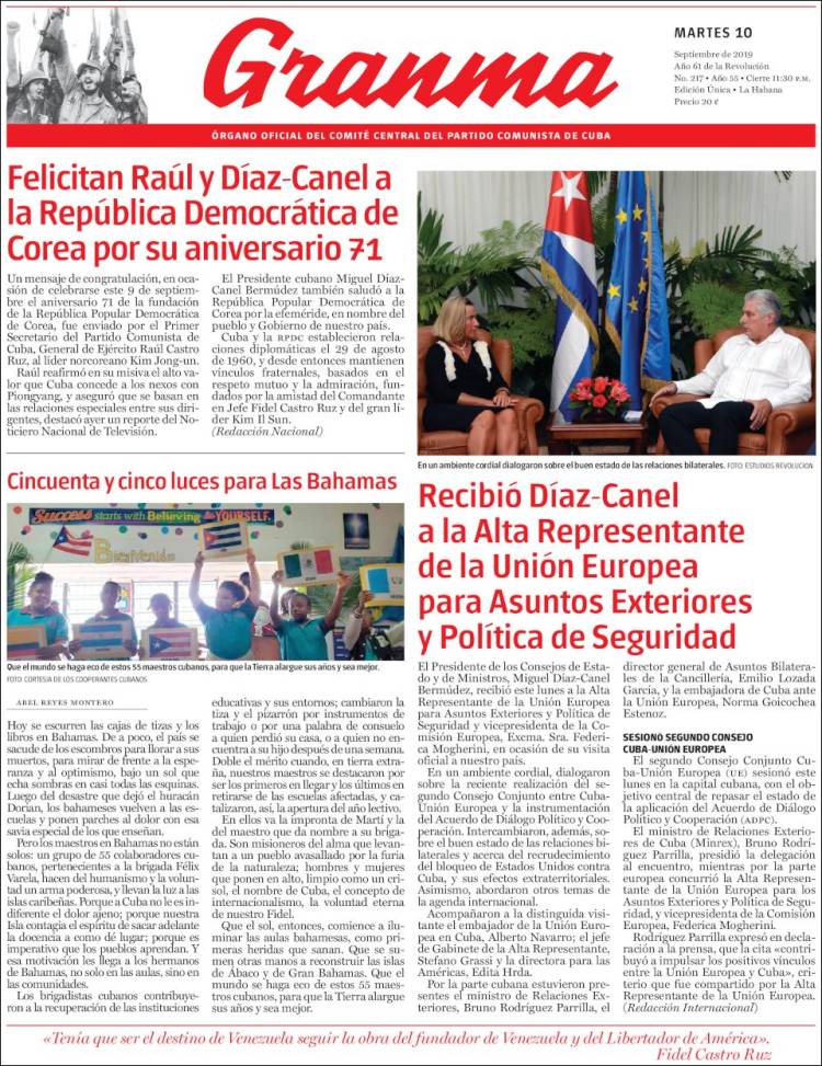 Portada de Granma (Cuba)