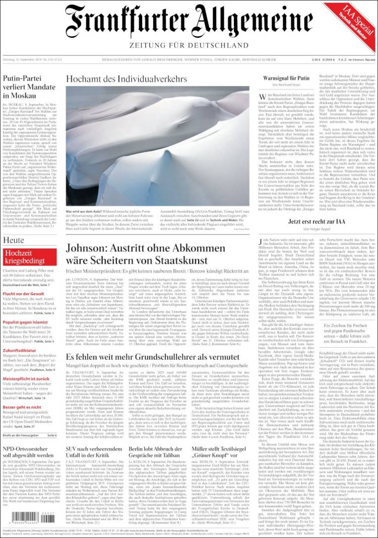 Portada de Frankfurter Allgemeine (Alemania)