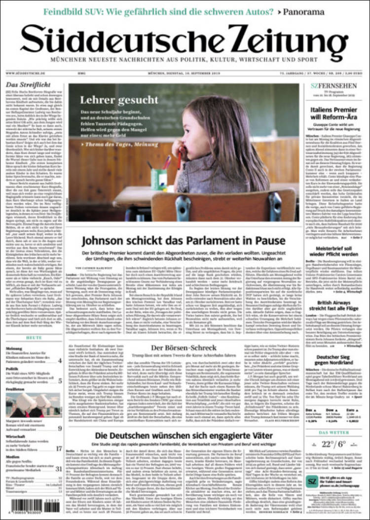 Portada de Sueddeutsche (Alemania)