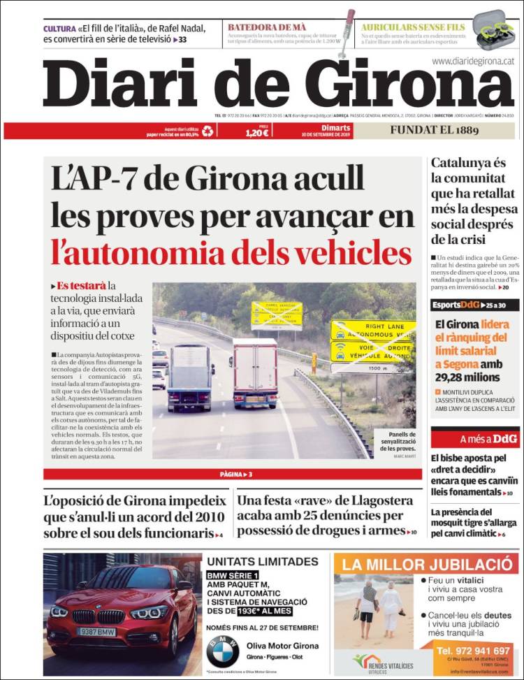 Portada de Diari de Girona (España)