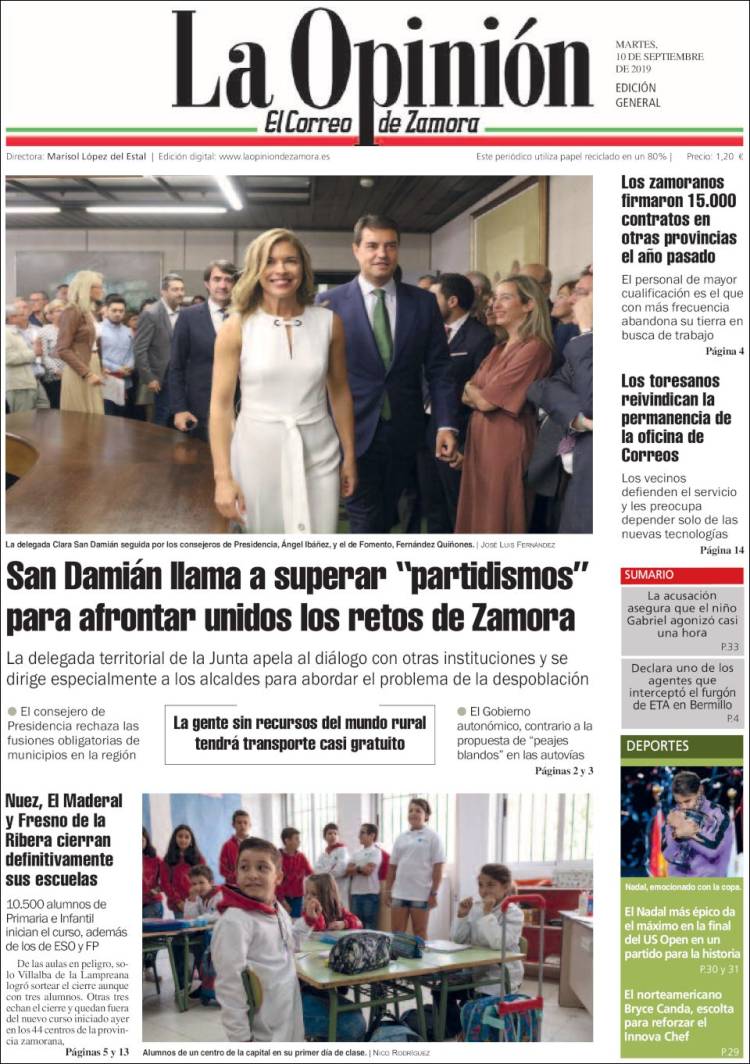 Portada de La Opinión - El Correo de Zamora (España)