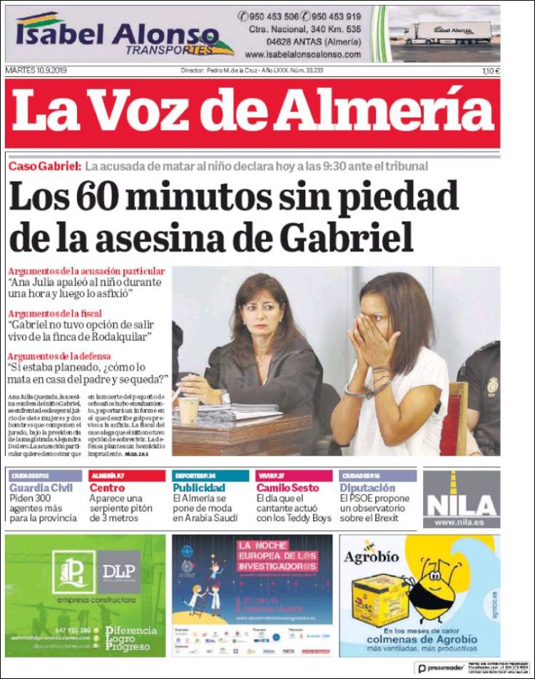 Portada de La Voz de Almería (España)