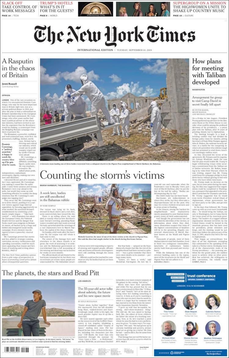Portada de International New York Times (Europa)