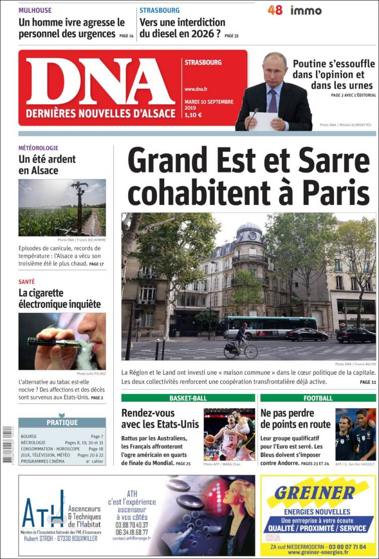 Portada de Les Dernières Nouvelles d'Alsace (Francia)