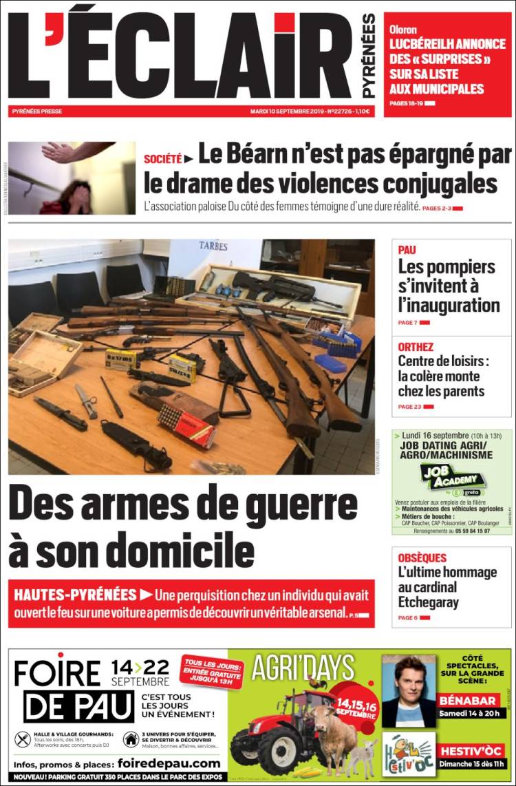 Portada de L'Eclair des Pyrénées (Francia)