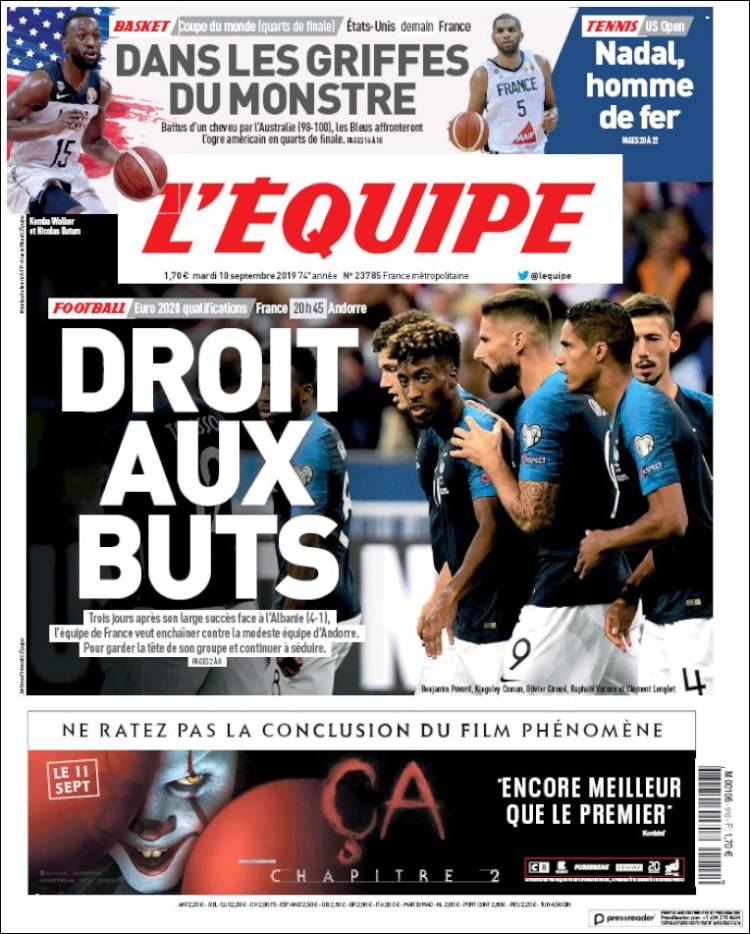 Portada de L'Equipe (Francia)