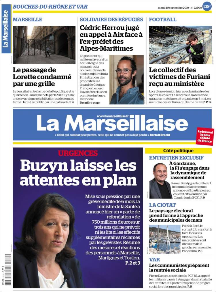 Portada de La Marseillaise (Francia)