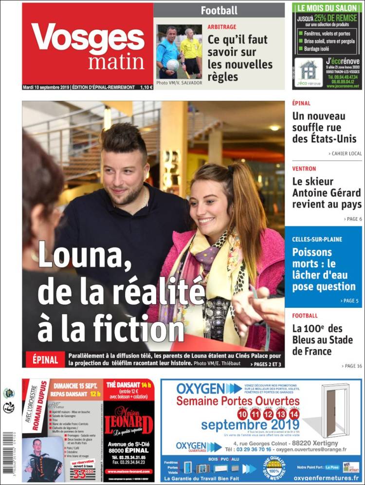 Portada de Vosges Matin (Francia)
