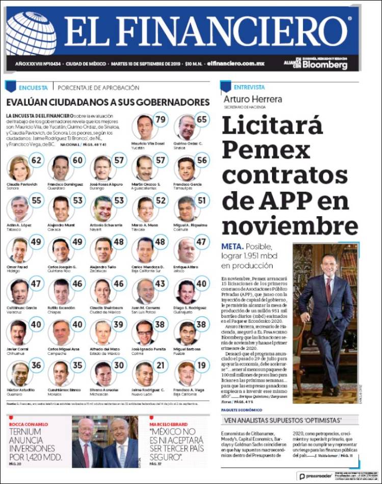 Portada de El Financiero (M&eacute;xico)