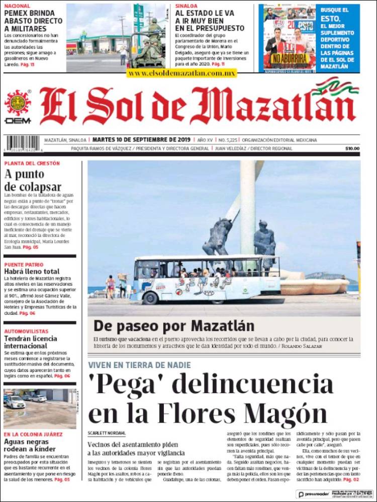 Portada de El Sol de Mazatlán (M&eacute;xico)