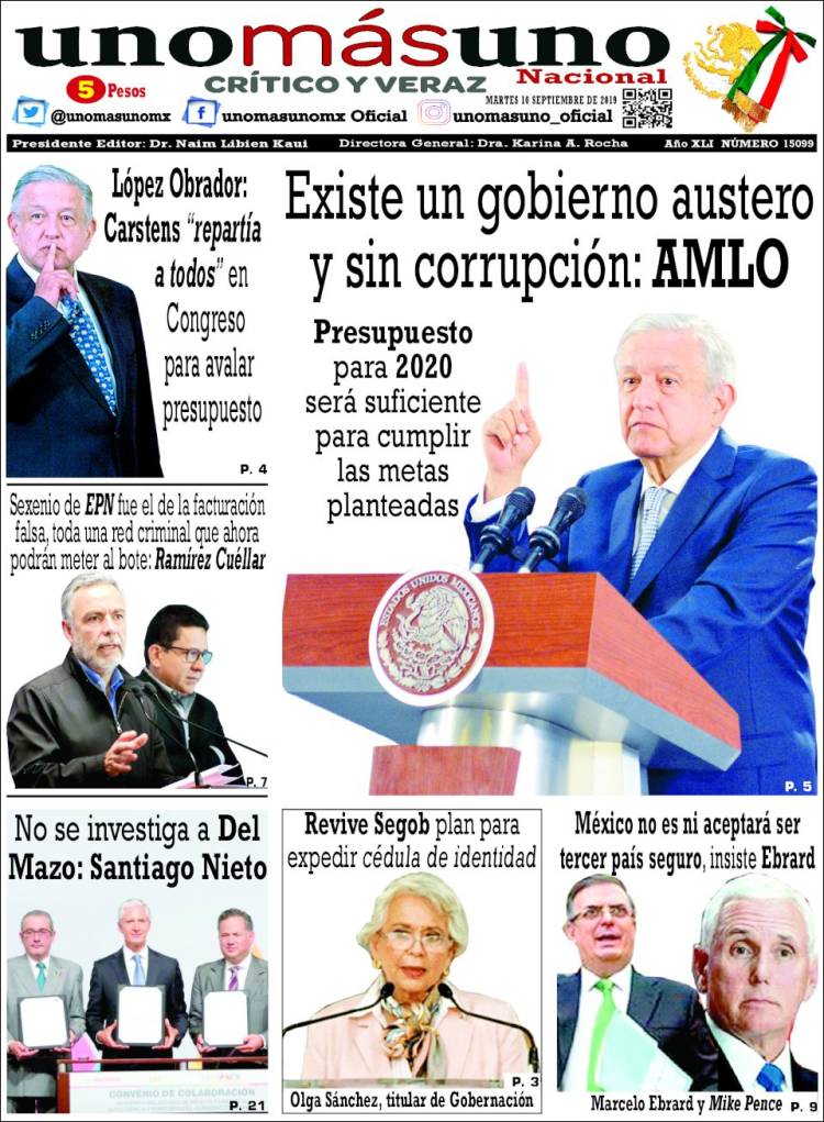 Portada de unomásuno (M&eacute;xico)
