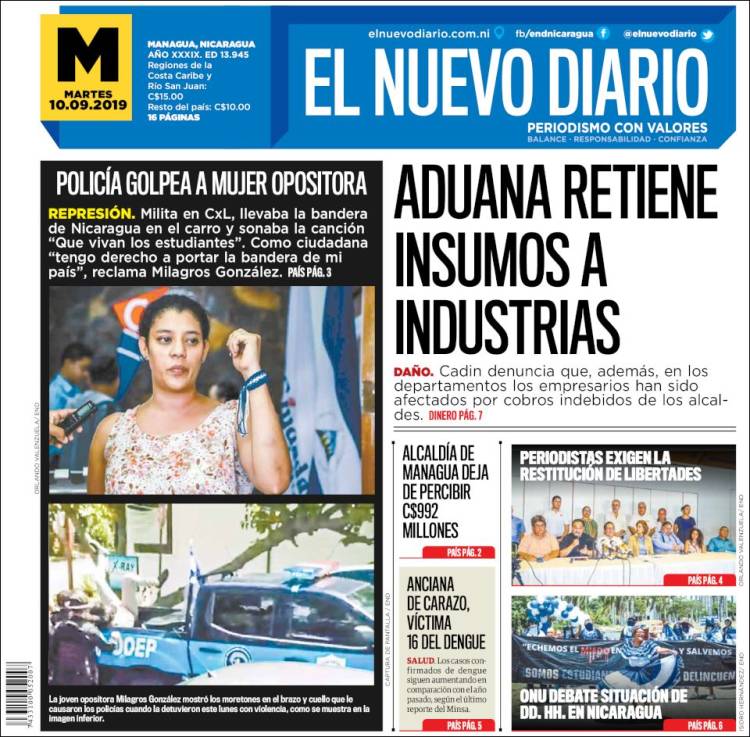 Portada de El Nuevo Diario (Nicaragua)