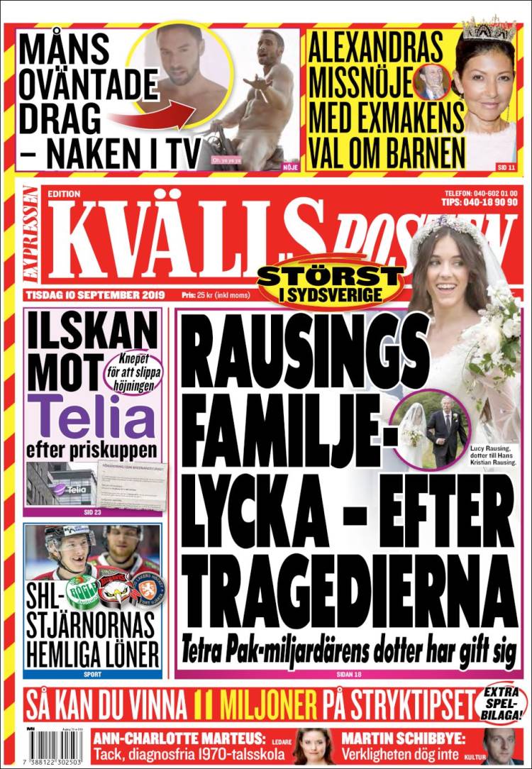 Portada de Kvällsposten (Suecia)