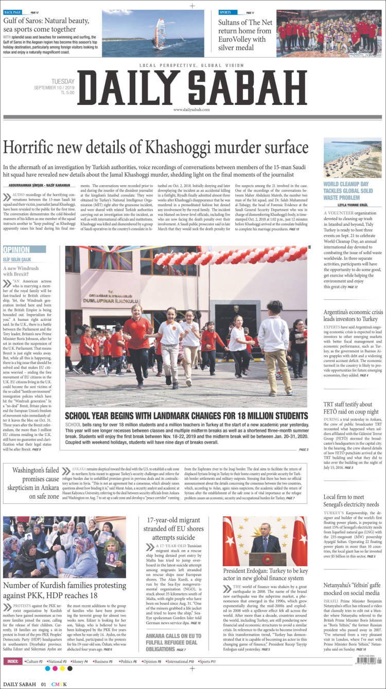 Portada de Daily Sabah (Turqu&iacute;a)