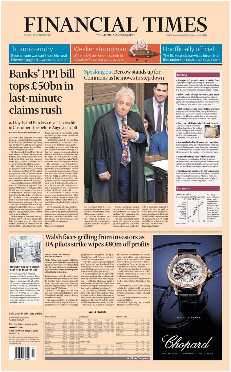 Portada de Financial Times (Reino Unido)