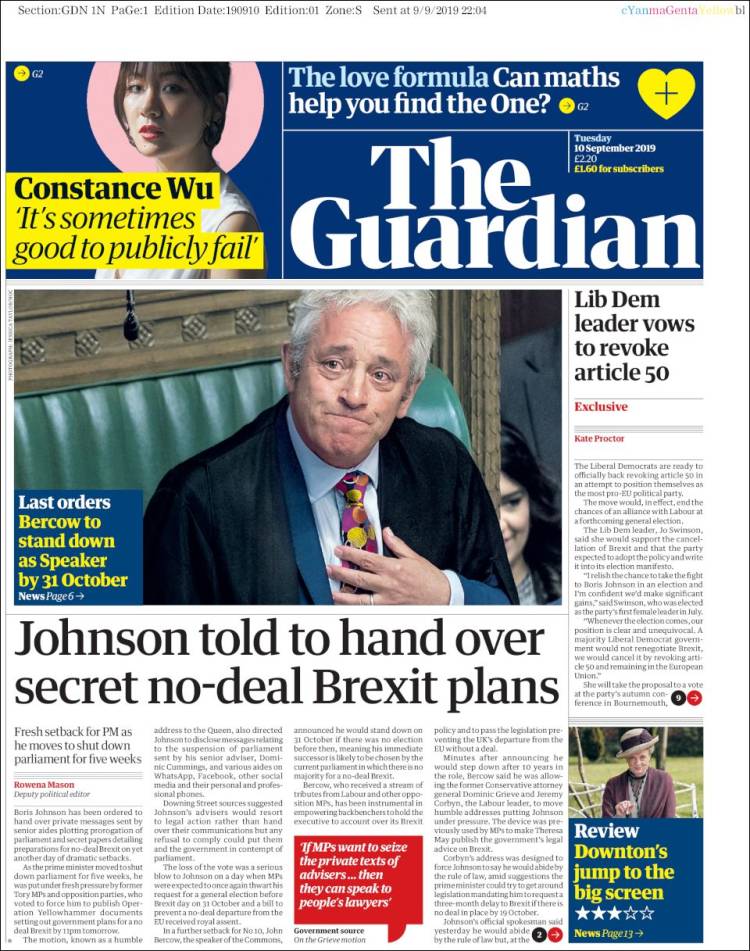 Portada de The Guardian (Reino Unido)