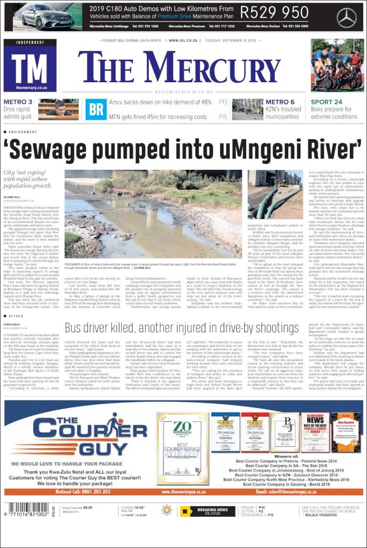 Portada de The Mercury (Sud&aacute;frica)