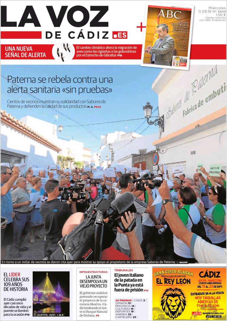 Portada de La Voz de Cádiz (España)