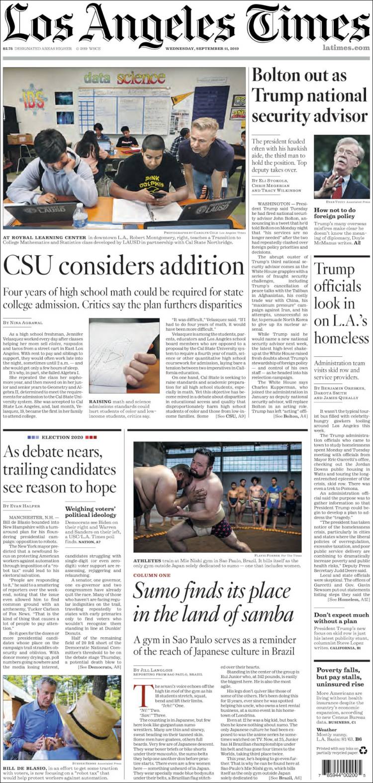 Portada de Los Angeles Times (USA)