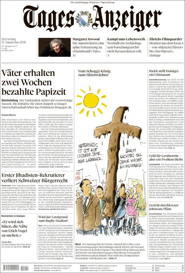 Portada de Tages-Anzeiger (Suiza)