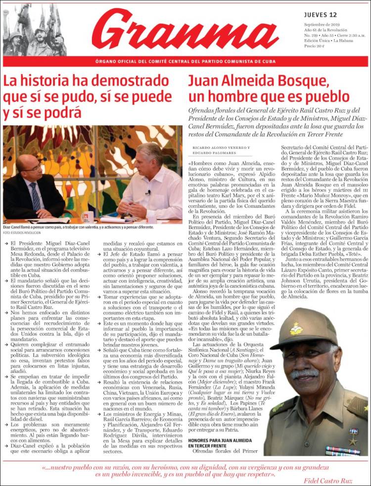 Portada de Granma (Cuba)