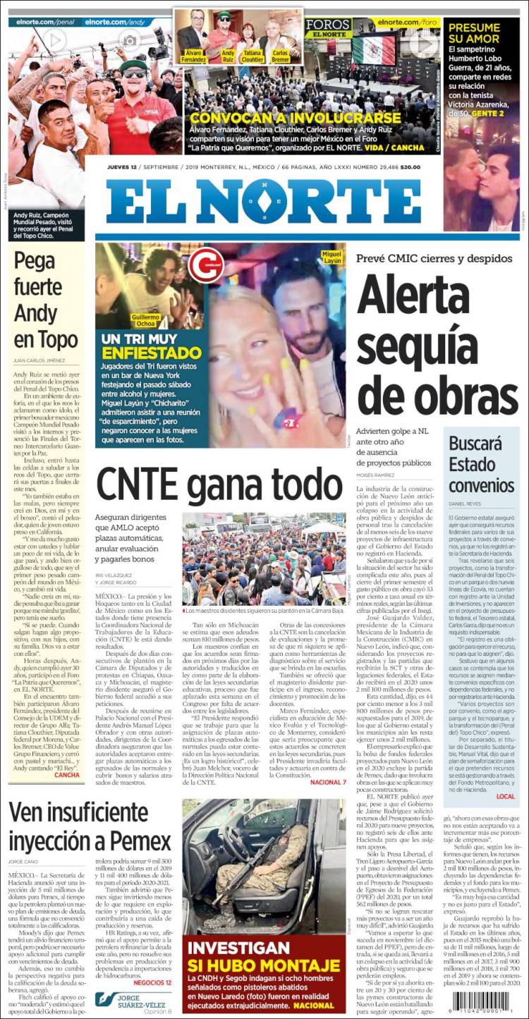 Portada de El Norte (M&eacute;xico)