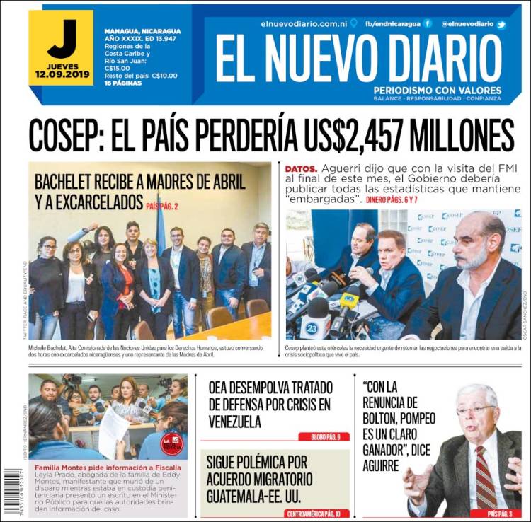 Portada de El Nuevo Diario (Nicaragua)