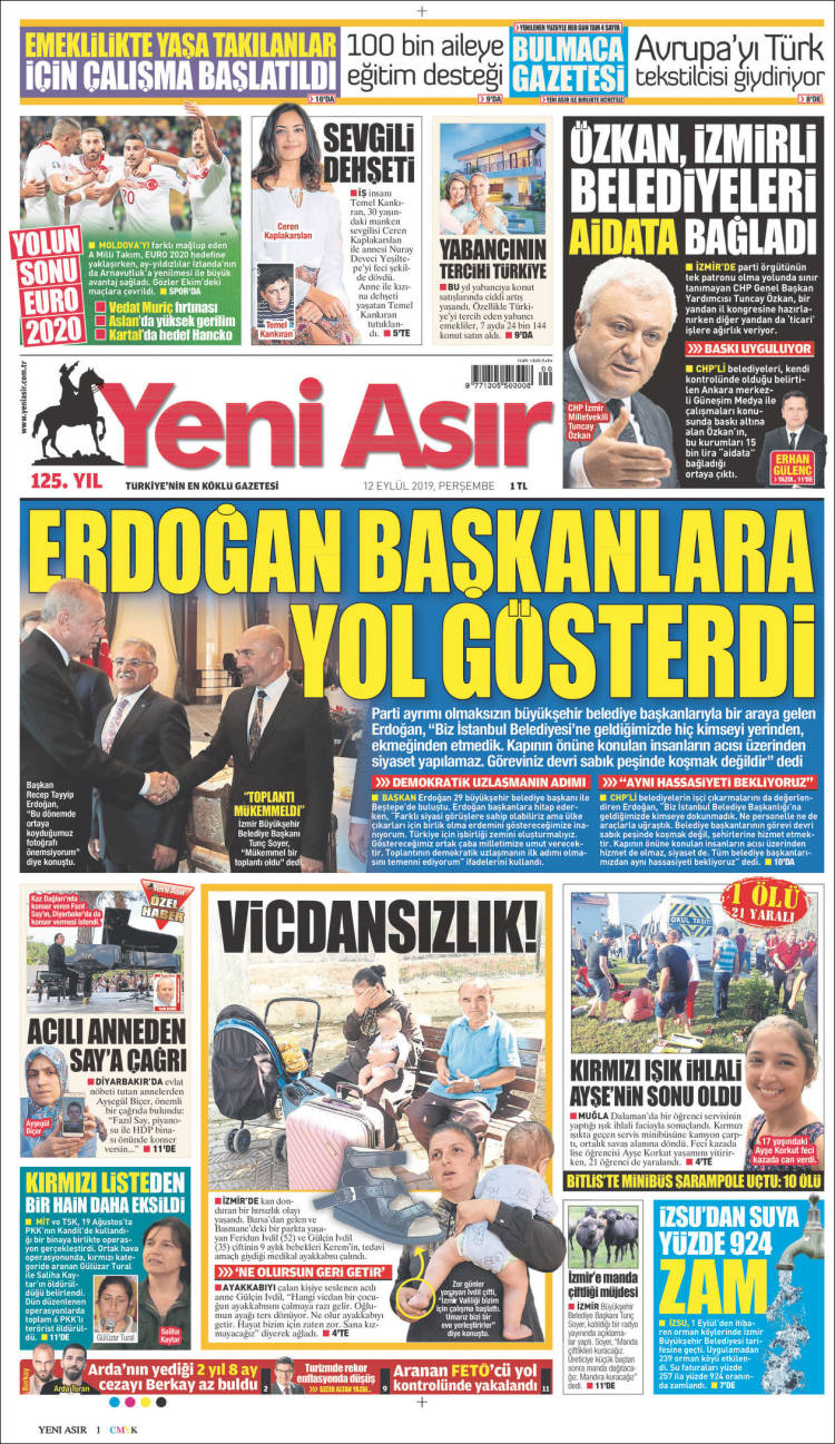 Portada de Yeni Asır (Turqu&iacute;a)