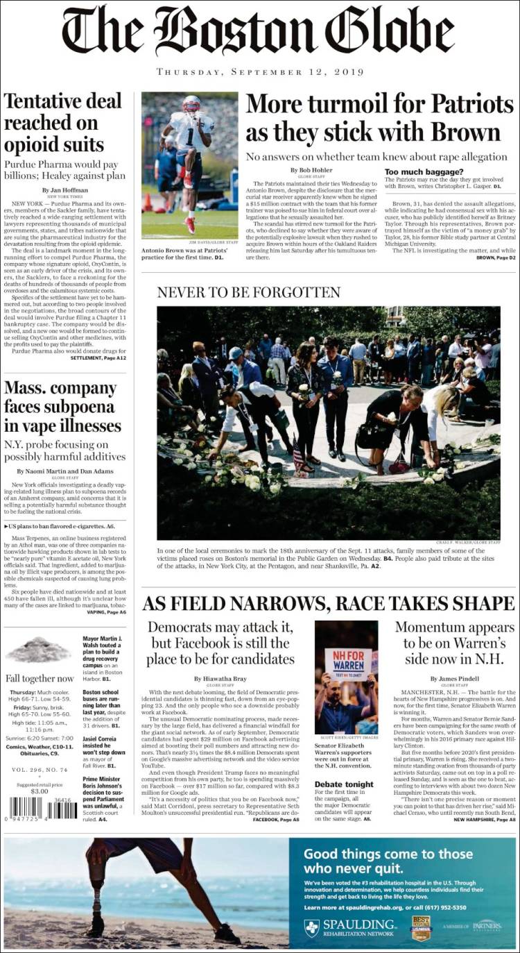 Portada de Boston Globe (USA)