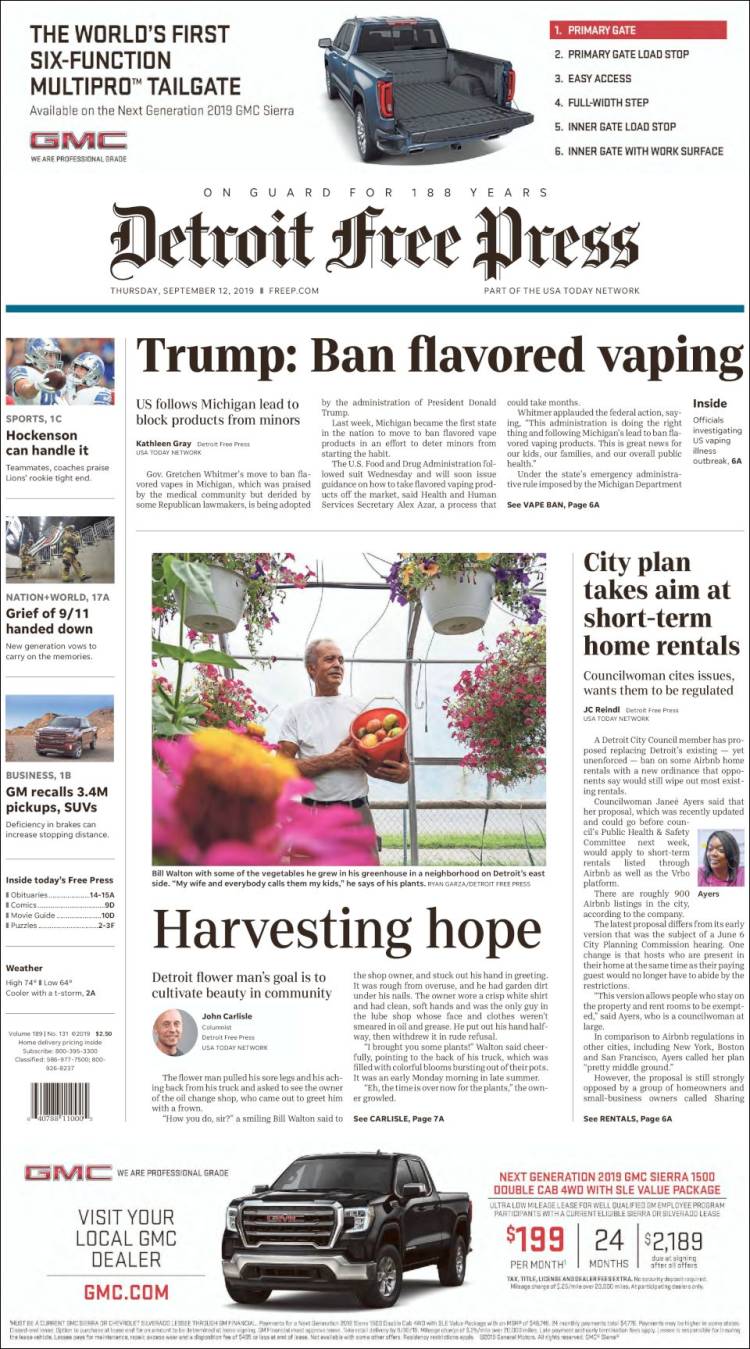 Portada de Detroit Free Press (USA)