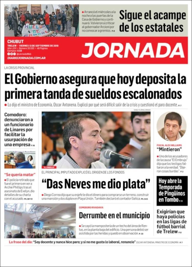 Portada de Diario Jornada en la Patagonia (Argentina)