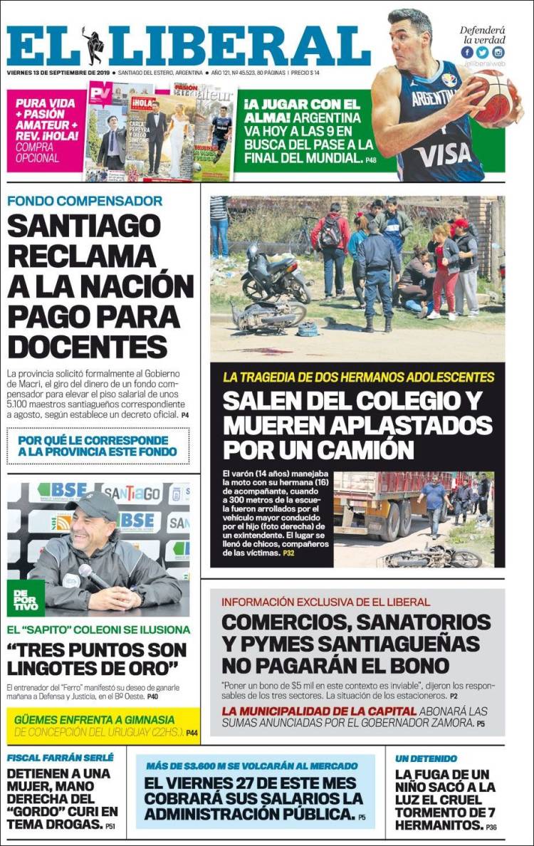 Portada de Diario El Liberal (Argentina)