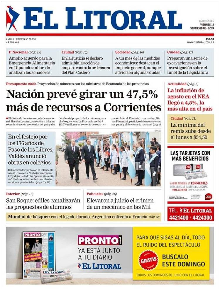 Portada de El Litoral Corrientes (Argentina)
