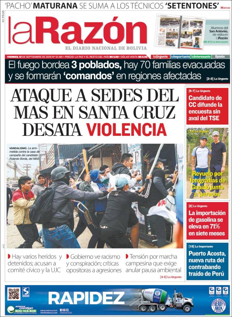 Portada de La Razón (Bolivia)