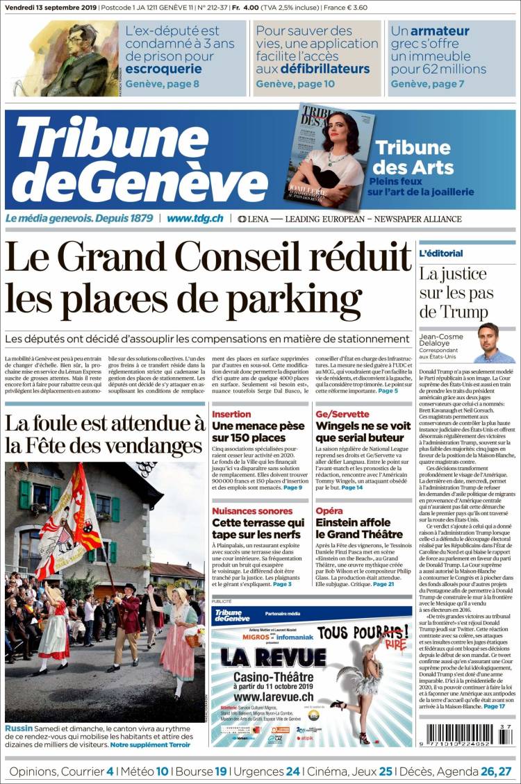 Portada de La Tribune de Genève (Switzerland)